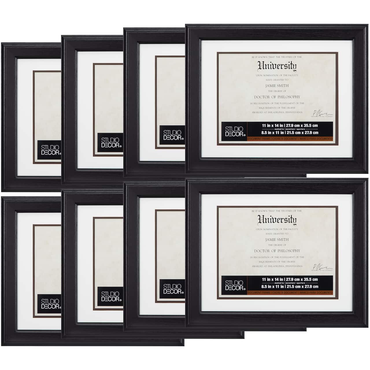 8 Pack: 11" x 14" Brown Document Frame with Double Mat by Studio Décor®